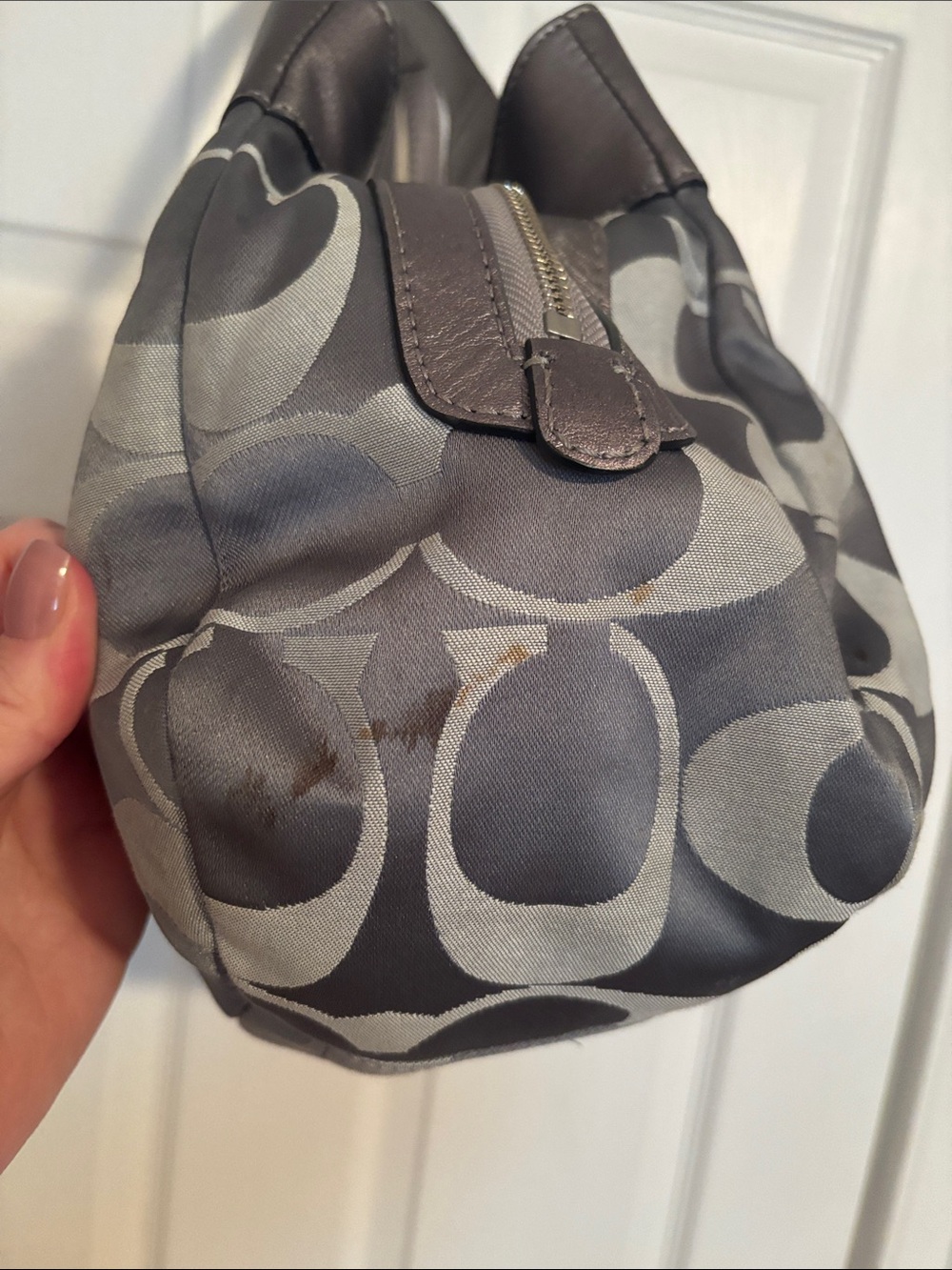 Coach Gray Signature Canvas Shoulder Bag with Leather Trim - Picture 6 of 14